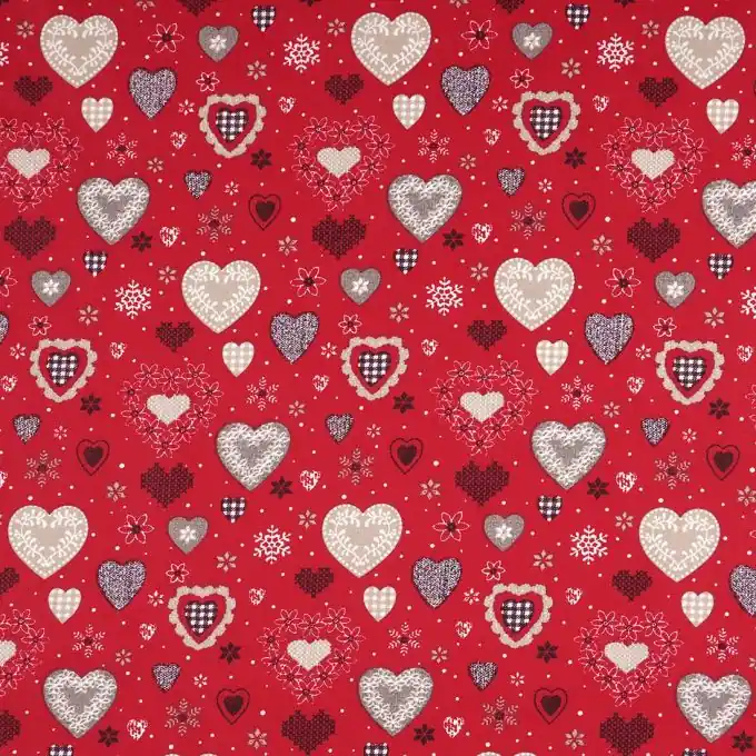 Beschichteter Baumwollstoff Rot Herzen Kostenloser Versand