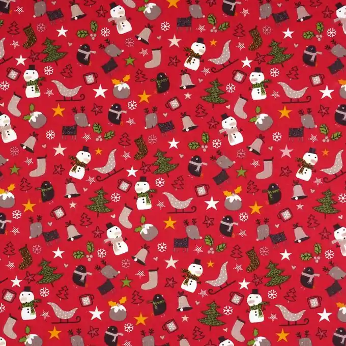 Baumwollstoff Rot Wintermotive Mengenrabatt