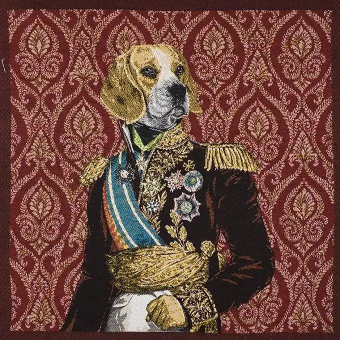 Jacquard Stoffabschnitt Hund Rot Nur Heute