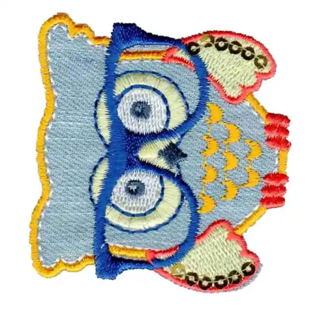 Direktkauf Bügelbild Eule Brillen blau