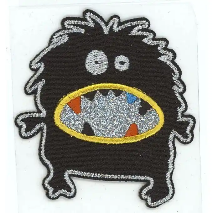 Exklusiv Bügelbild Monster schwarz silberfarben