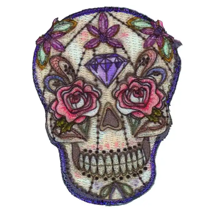 Must-Have Bügelbild Mexikanischer Schädel Rosa Blumen