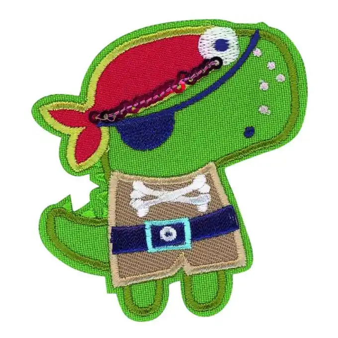 Geprüft Bügelbild Dino grün Pirate