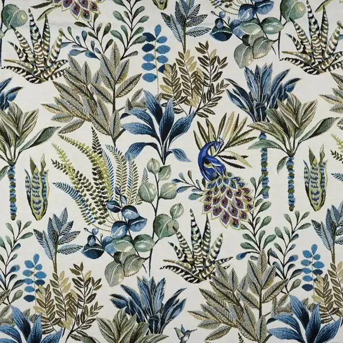 Jacquard Weiß/Blau Blattmotiv Angebot