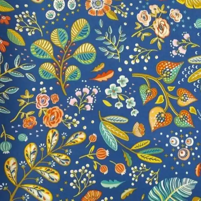 Kostenloser Rückversand Gemusterter Baumwollstoff Entenblau Blumen