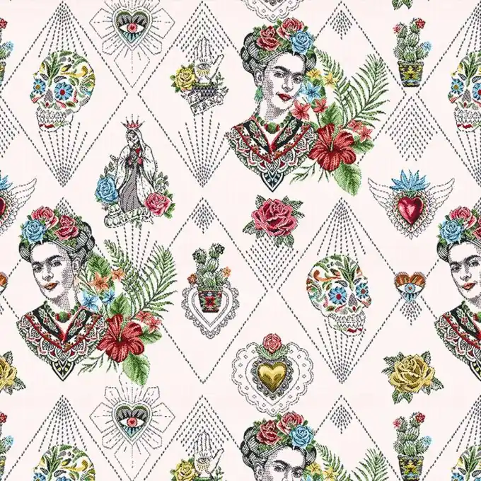 Heißes Angebot Jacquard Frida Khalo Weiß