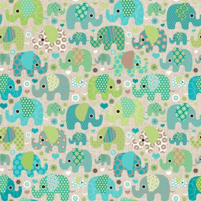 Dicker Baumwollstoff Elefanten Blau Mengenrabatt