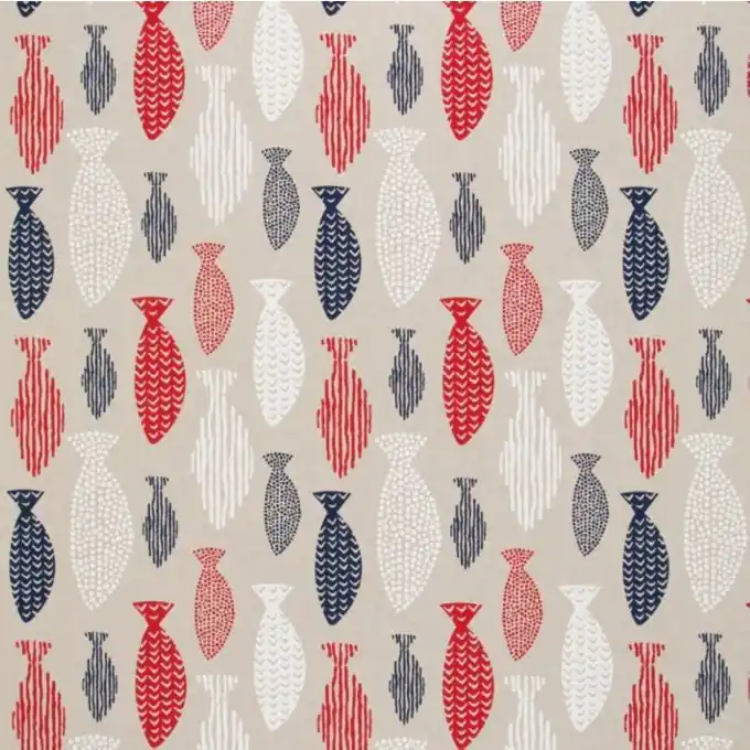 Neue Kollektion Dicker Baumwollstoff Fische Rot/Blau