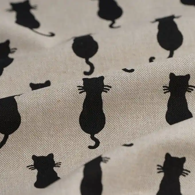 Dicker Baumwollstoff Katzen Schwarz Echt