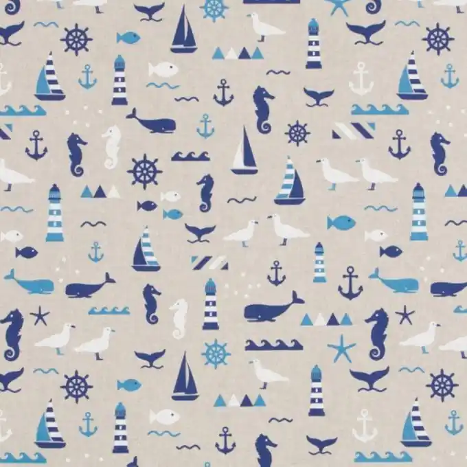 Echt Dicker Baumwollstoff Maritime Motive