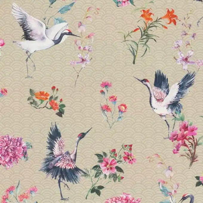 Top-Preis Dicker Baumwollstoff Kraniche Bunt