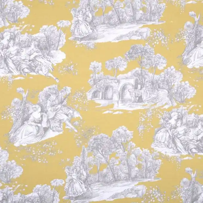 Meistverkauft Baumwollstoff Toile de jouy Milady Gelb
