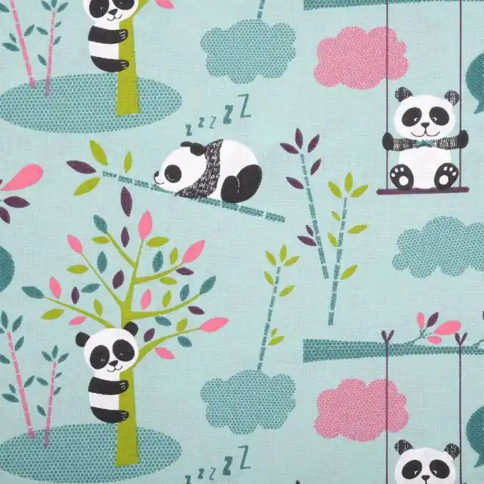 Neu Im Sortiment Baumwollstoff Pandas Blau