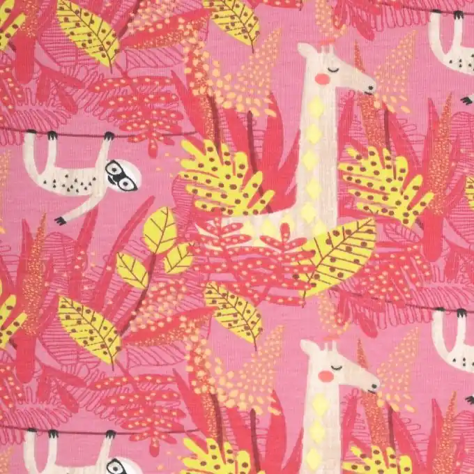 Preis Gesenkt Jersey-Stoff Faultiere/Giraffen