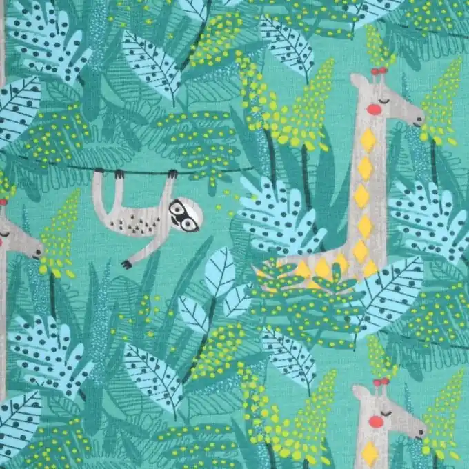 Jersey-Stoff Faultiere/Giraffen Türkis Heißes Angebot