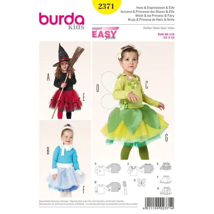 Schnittmuster Hexe, eispronzessin, Elfe – Burda n°2371 Expressversand