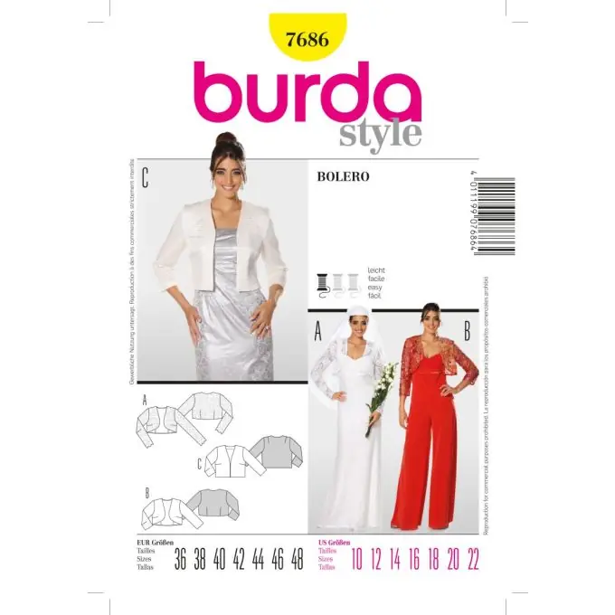 Schnittmuster Boléro – Burda n°7686 Preis Gesenkt