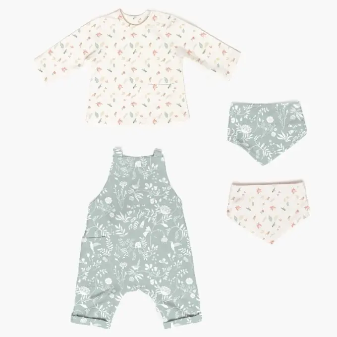 Großhandel Muster Latzhose, Langarmshirt und Kopftuch