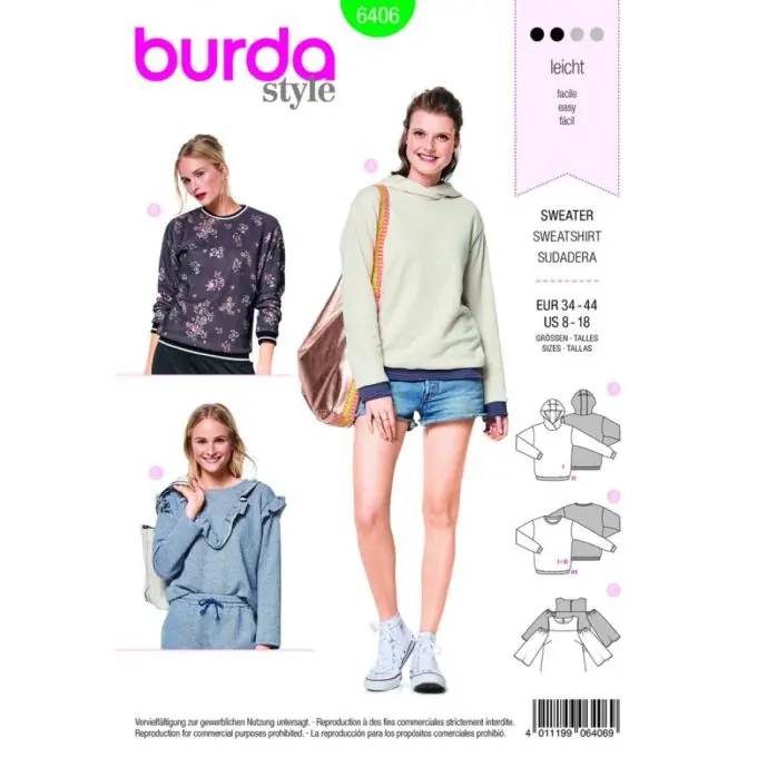 Rabatt Schnittmuster Sweatshirt Burda 6406