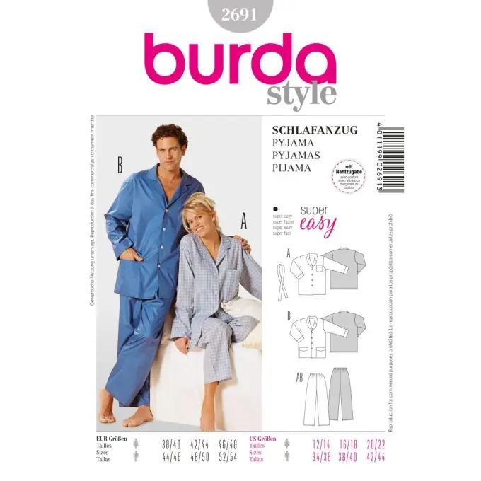 Schnäppchen Schnittmuster Burda 2691 Pyjama
