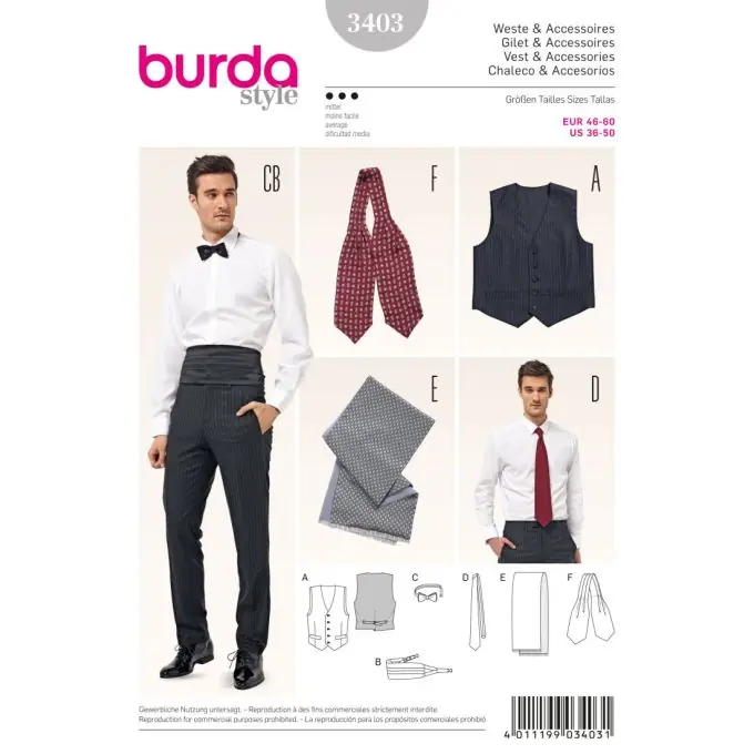 Sonderaktion Schnittmuster Burda 3403 Weste & Accessoires