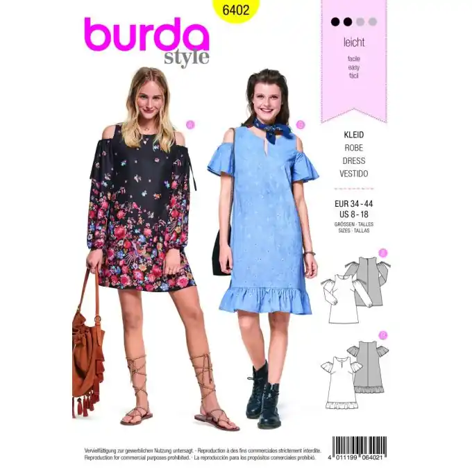 Kostenfreie Lieferung Schnittmuster Burda 6402 Kleid