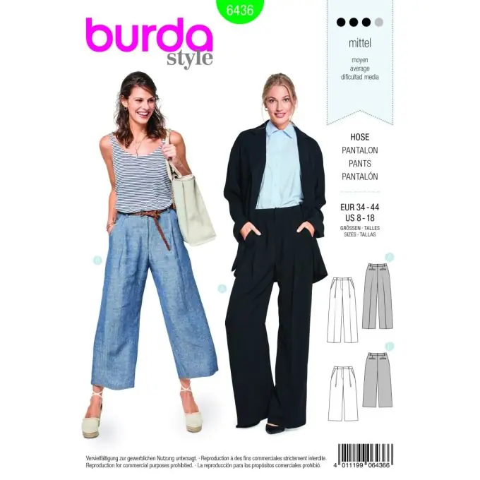 Neu Schnittmuster Burda 6436 Hose