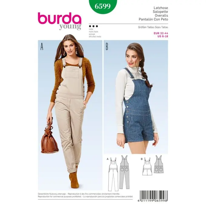 Schnittmuster Burda 6599 Latzhose Geprüft