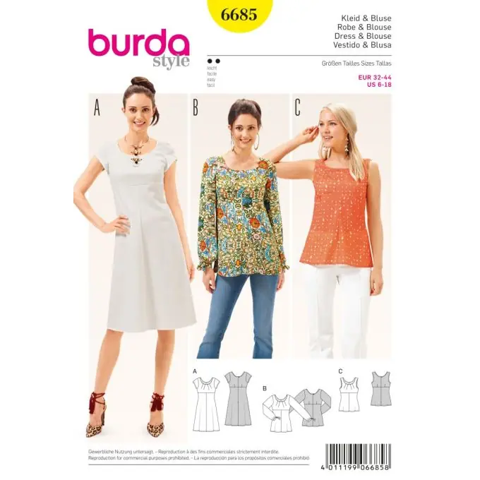Schnittmuster Burda 6685 Kleid/Bluse Kracherpreis