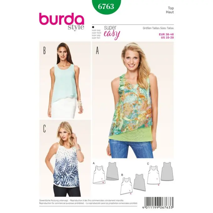 Hochwertig Schnittmuster Burda 6763 Top