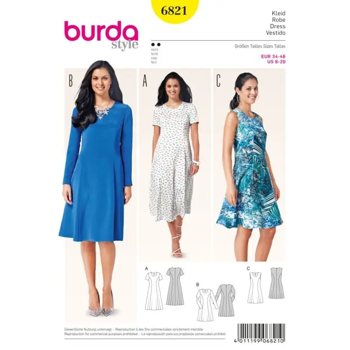 Schnittmuster Burda 6821 Kleid Markenprodukt