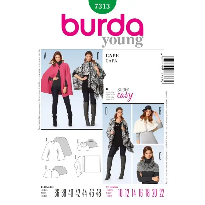 Schnittmuster Burda 7313 Cape Echt