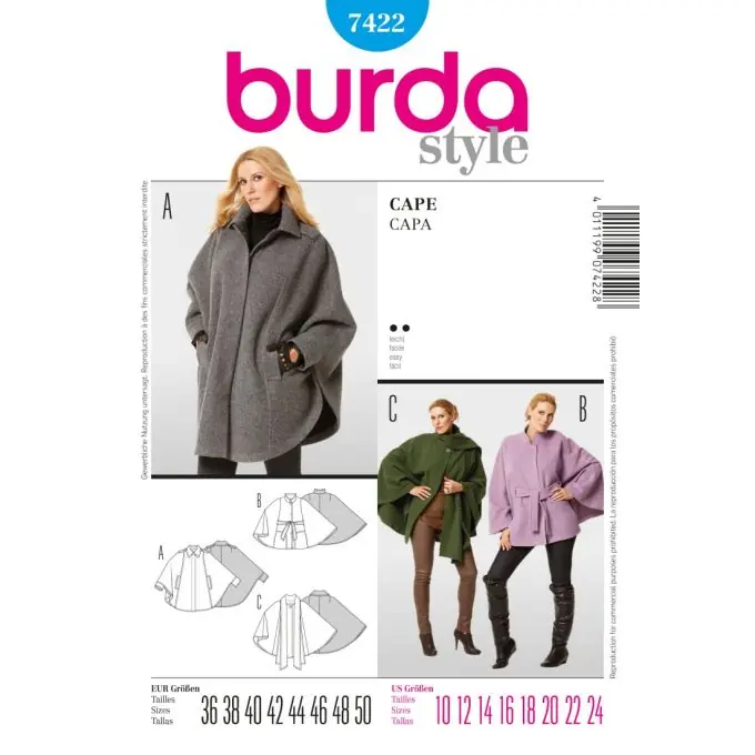 Schnittmuster Burda 7422 Cape Rabatt