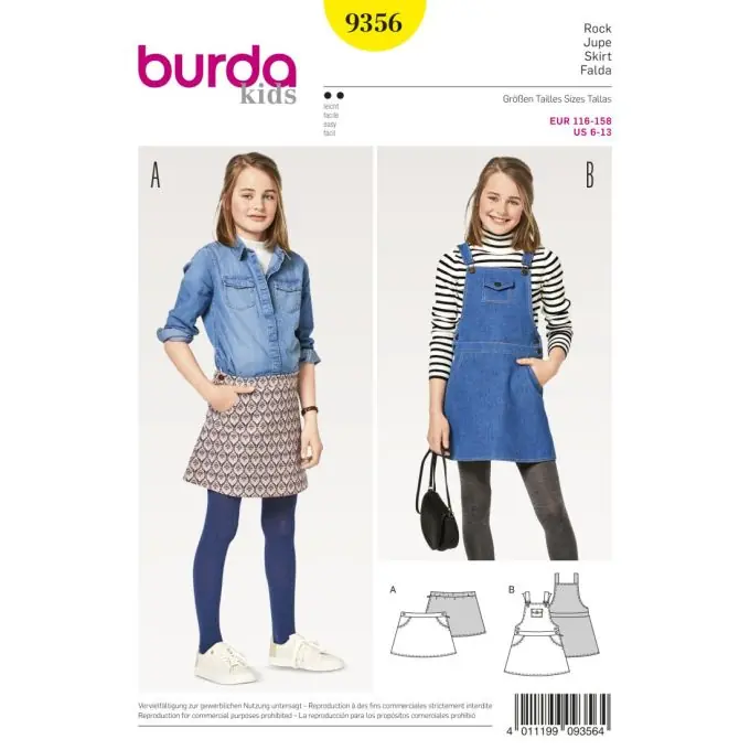Ab Werk Schnittmuster Burda kids 9356 Rock/Latzkleid