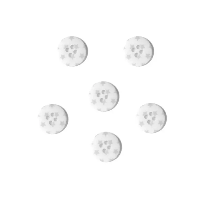 Abverkauf Knöpfe weiß mit grauen Sternen 18 mm