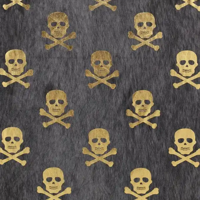 Garantierte Lieferung Schwarzer Stoff mit goldenen Totenköpfen