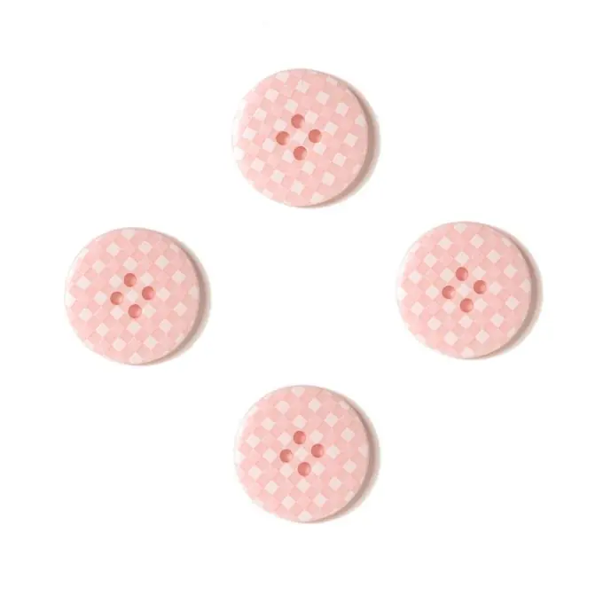 Handgefertigt Knöpfe Vichy mit Punkten weiß rosa 25 mm