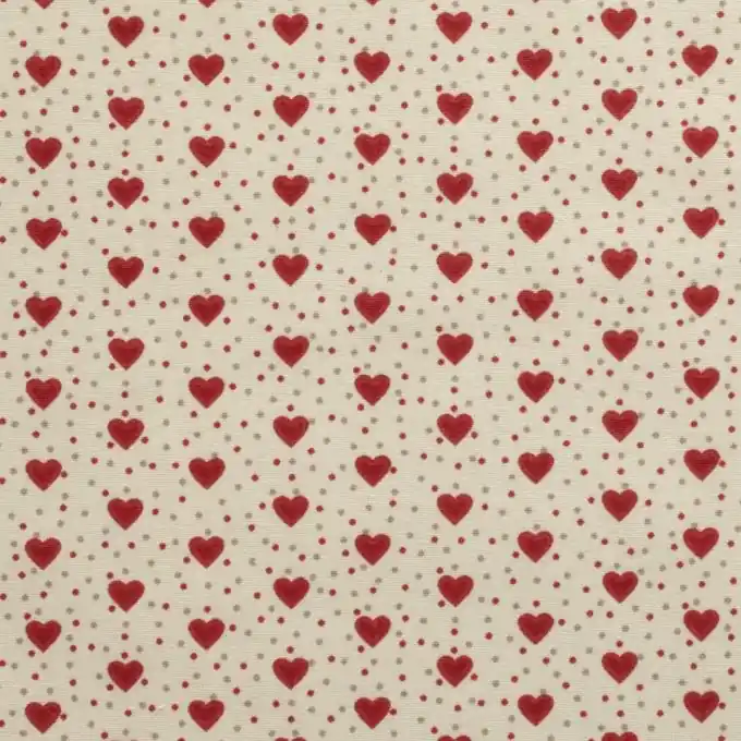 Nur Heute Cretonne-Stoff, naturfarben mit kleinen roten Herzen