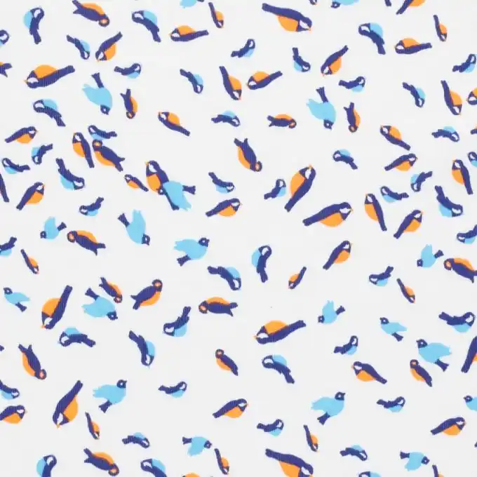 Jetzt Zugreifen Jersey Baumwolle Vögel blau weiß