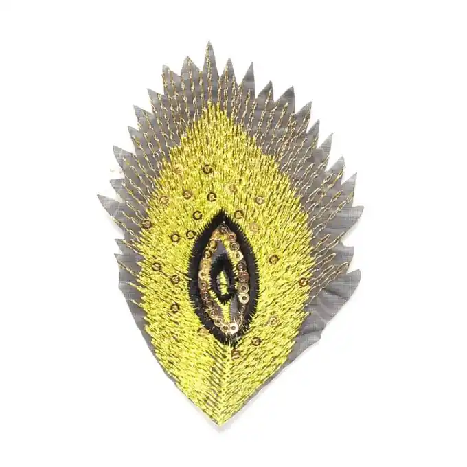 Heißes Angebot Thermoklebende Verzierung, Feder-Stickerei – Gelb