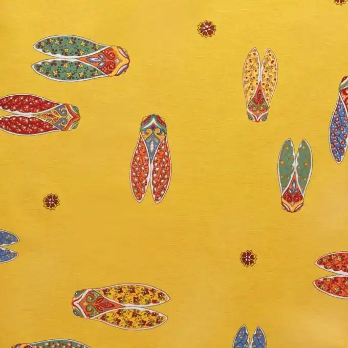 Cretonne Gelb mit Zikadenmuster 160cm Breite Handgefertigt