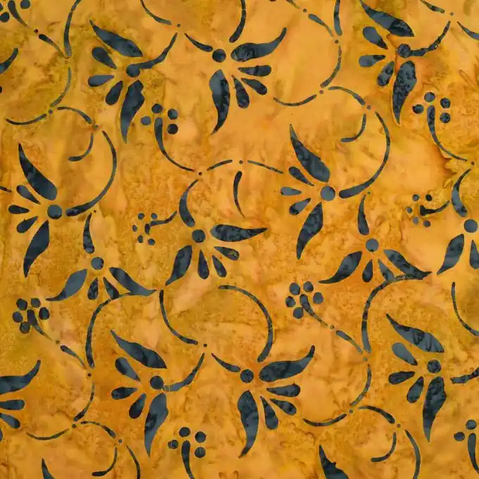 Schneller Versand Batikstoff Blumenmuster Senfgelb 145cm Breite
