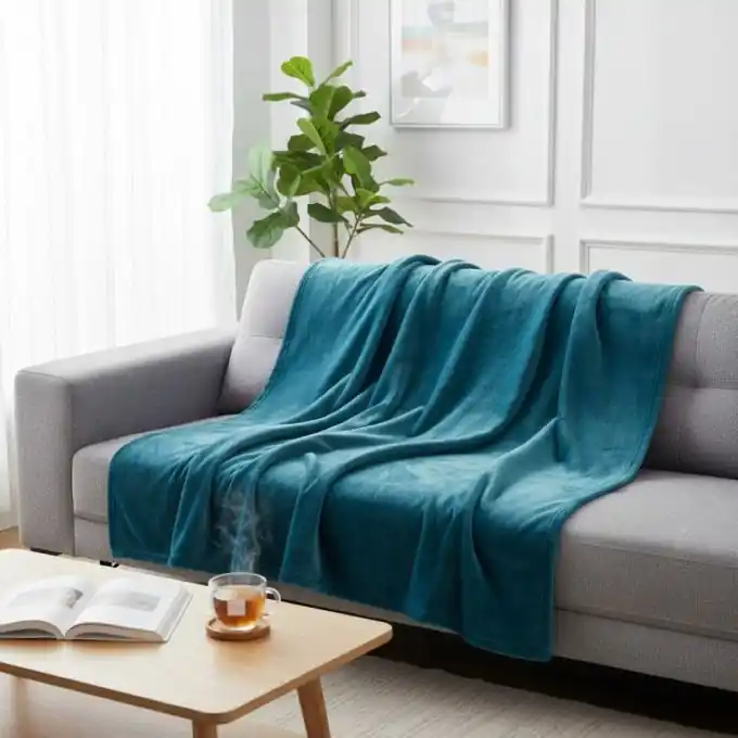 Flanelldecke 220×240 cm Entenblau Uni Kostenfreie Lieferung