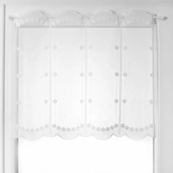 Scheibengardinen mit aufgestickten Blumen, 30 cm Neu