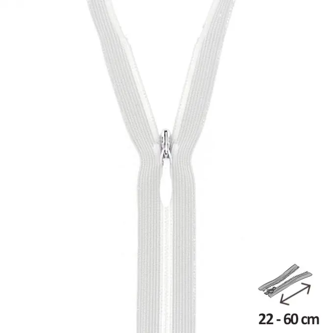 Zertifiziert Unsichtbarer weißer Reißverschluss 60 cm