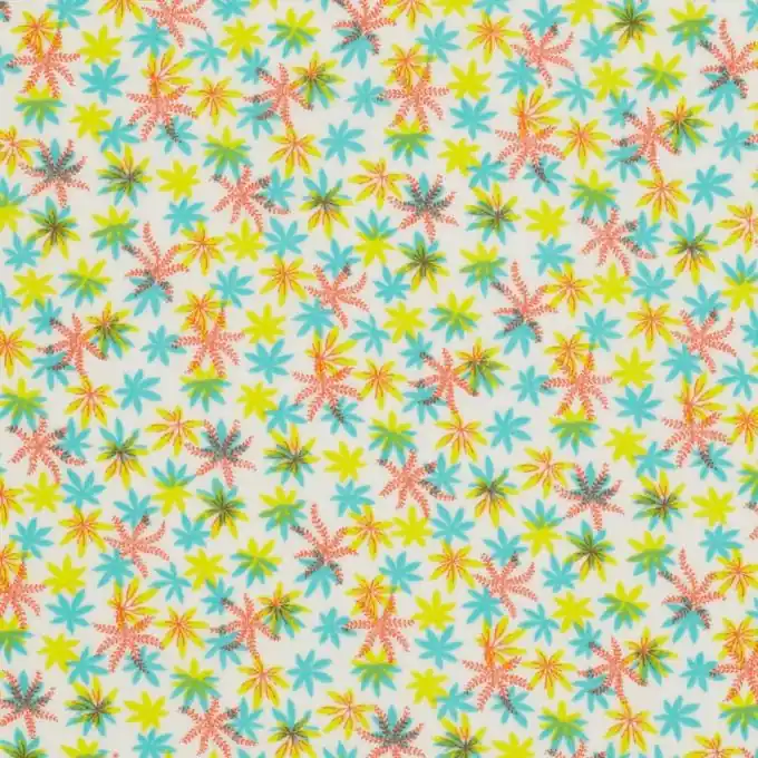 Viskose-Voile Stoff Orange mit Blättern 145 cm Breite Jetzt Bestellen