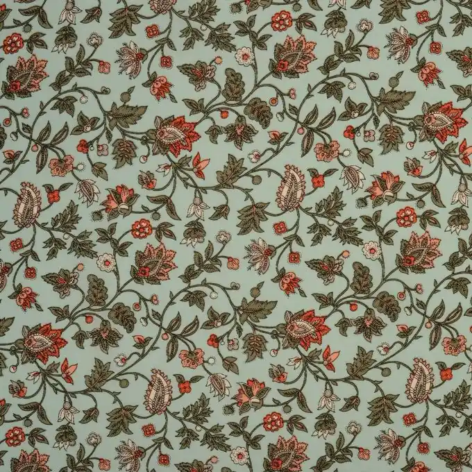 Viskosestoff Ethnische Blumen Türkis – 145 cm Breite Bestpreis