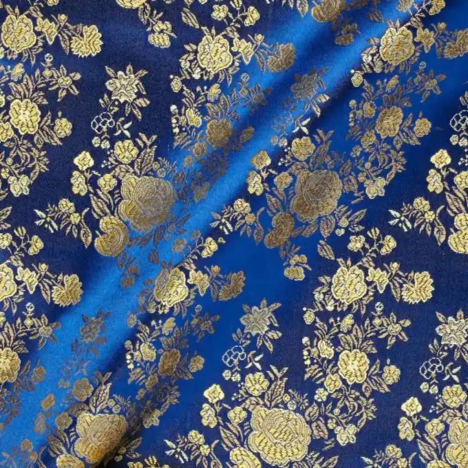 Asiatischer Stoff Blumen Marine Gold – 140 cm Breite Gleich Bestellen