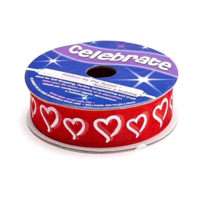 Gleich Bestellen Organzabandspule, rot, mit weißen Herzen bedruckt
