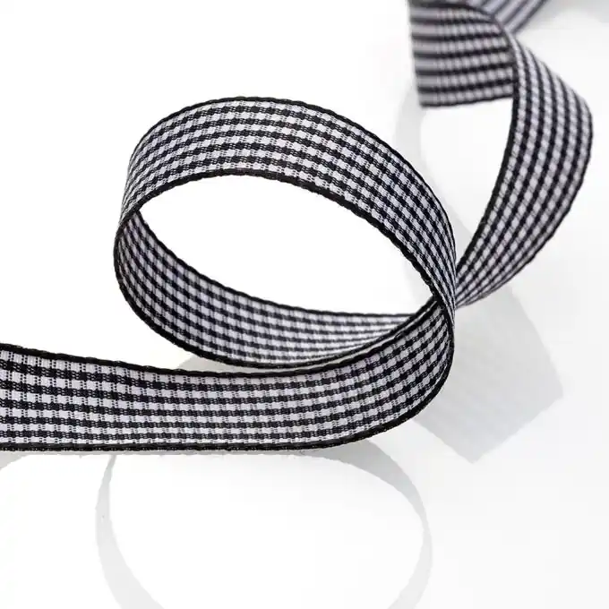 Vichy-Band 15mm Schwarz – Elegantes Zierband Weltweiter Versand